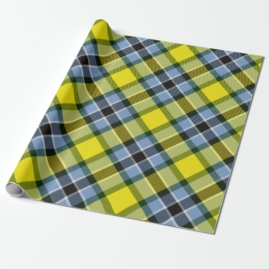 Modern Blauw & Geel Tartan Plaid Patroon Cadeaupapier (Uitgerold)
