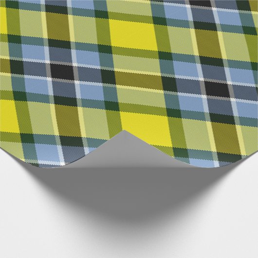 Modern Blauw & Geel Tartan Plaid Patroon Cadeaupapier (Hoek)