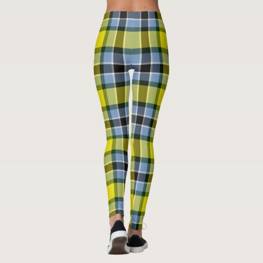Modern Blauw & Geel Tartan Plaid Patroon Leggings (Achterkant)