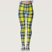 Modern Blauw & Geel Tartan Plaid Patroon Leggings (Voorkant)
