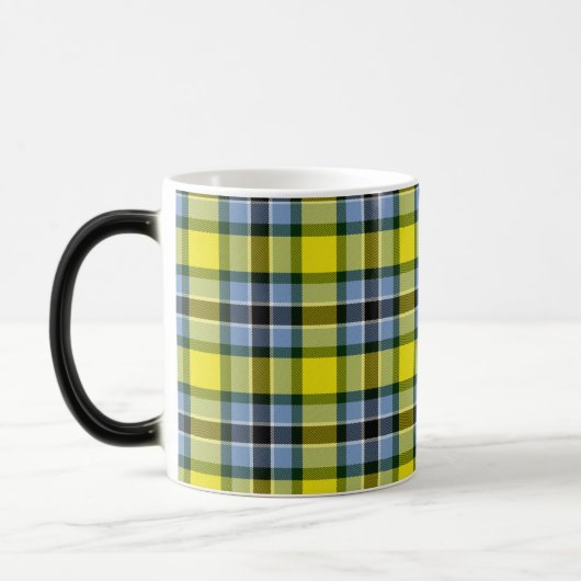 Modern Blauw & Geel Tartan Plaid Patroon Magische Mok (Links)