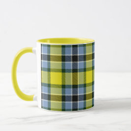 Modern Blauw & Geel Tartan Plaid Patroon Mok