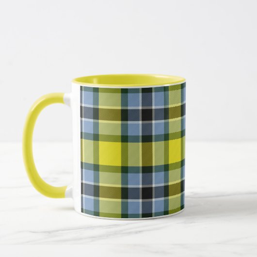Modern Blauw & Geel Tartan Plaid Patroon Mok (Links)