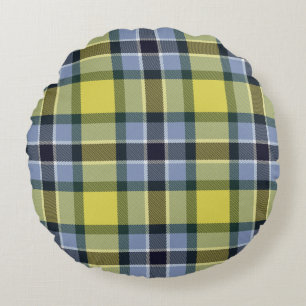 Modern Blauw & Geel Tartan Plaid Patroon Rond Kussen