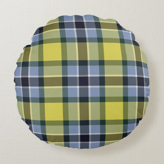 Modern Blauw & Geel Tartan Plaid Patroon Rond Kussen (Voorkant)
