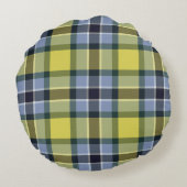 Modern Blauw & Geel Tartan Plaid Patroon Rond Kussen (Achterkant)