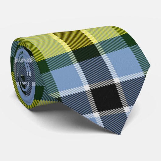 Modern Blauw & Geel Tartan Plaid Patroon Stropdas (Opgerold)