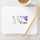 Modern blauw geel waterverf splatterpatroon etiket (Insitu)