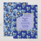 Modern Blauw & Geel Wildflower Royal Blue Wedding Kaart (Voorkant / Achterkant)