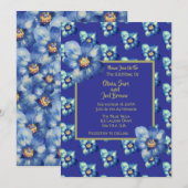 Modern Blauw & Geel Wildflower Royal Blue Wedding Kaart (Voorkant / Achterkant)
