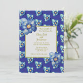 Modern Blauw & Geel Wildflower Royal Blue Wedding Kaart (Staand voorkant)