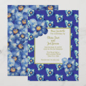 Modern Blauw & Geel Wildflower Royal Blue Wedding Kaart (Voorkant / Achterkant)