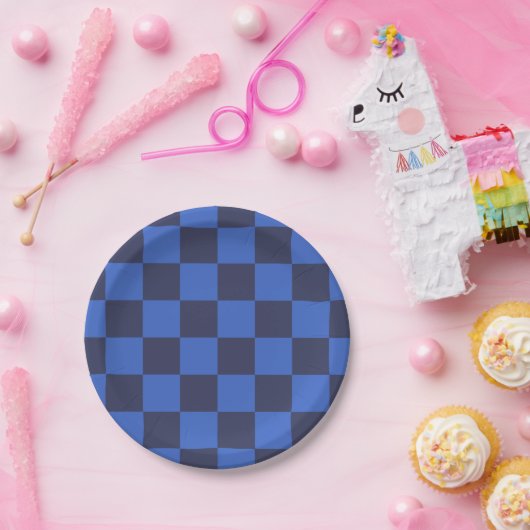 Modern blauw Geometric Checkers Paper Bord (Feest)