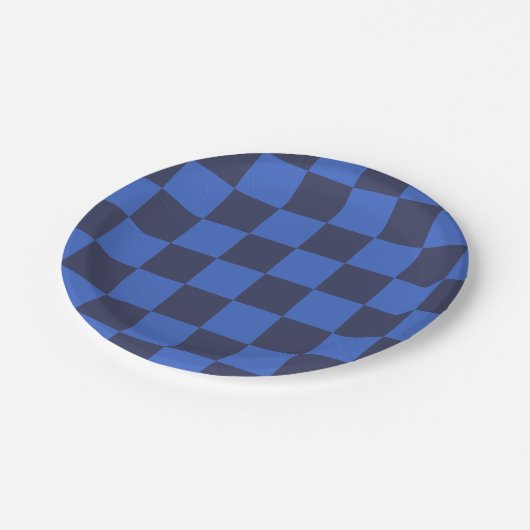 Modern blauw Geometric Checkers Paper Bord (Gekanteld)