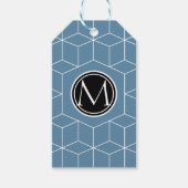 Modern Blauw Geometrisch en Monogram Patroon Cadeaulabel (Voorkant)