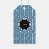 Modern Blauw Geometrisch en Monogram Patroon Cadeaulabel (Achterkant)