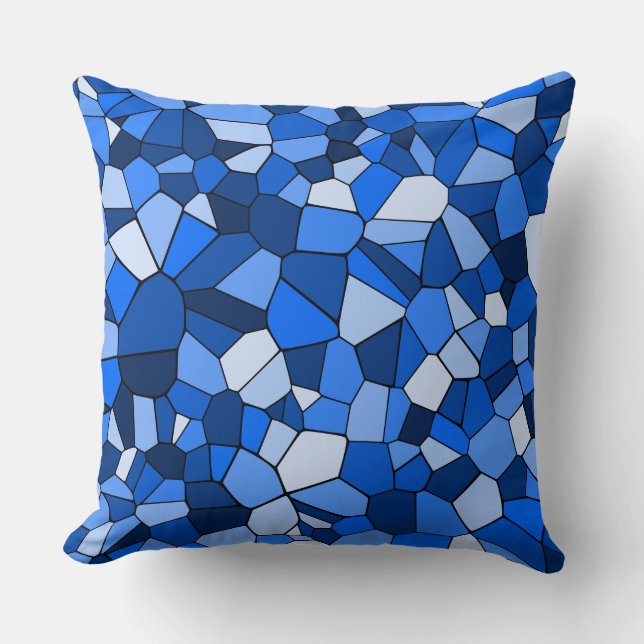 Modern blauw geometrisch mozaïek kussen (Voorkant)