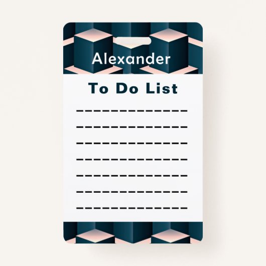 Modern Blauw Geometrisch Te Doen Lijst Aangepast Badge (Voorkant)