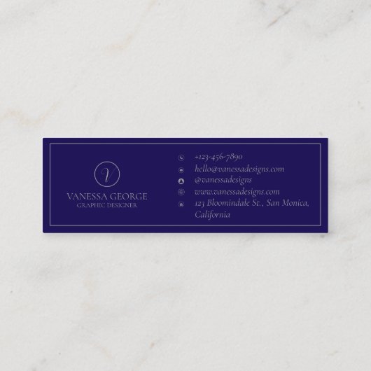 Modern blauw gepersonaliseerd monogram professione mini visitekaartje (Achterkant)