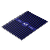 Modern blauw geruit monogram notitieboek (Linkerzijde)