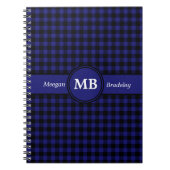 Modern blauw geruit monogram notitieboek (Voorkant)