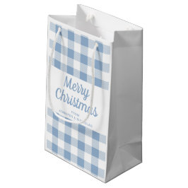 Modern Blauw Geruit Prettig Kerstfeest Klein Cadeauzakje