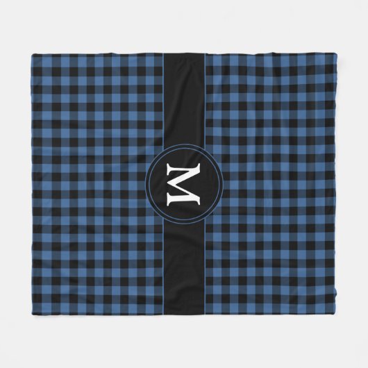 Modern blauw geruite cheques monogram fleece deken (Voorkant (Horizontaal))