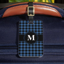 Modern blauw geruite patroon monogram