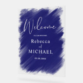 Modern blauw geschilderd monogram bruiloft welkom acryl bord (Hoek)