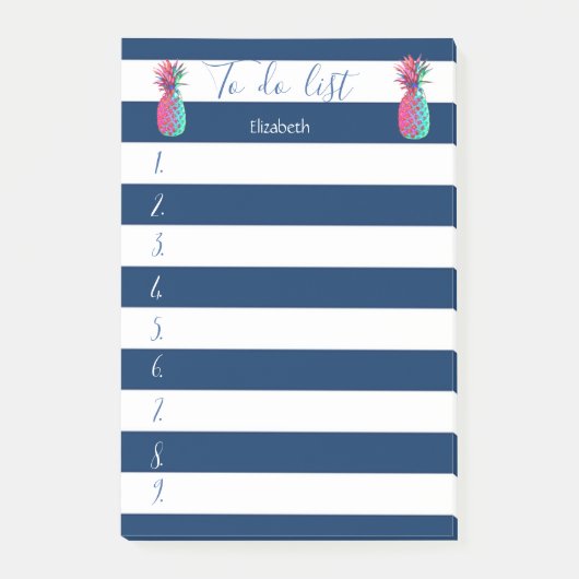 Modern Blauw Gestreepte,Ananas ,Takenlijst Post-it® Notes (Voorkant)