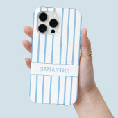 Modern blauw gestreepte gepersonaliseerde naam Chi Case-Mate iPhone Case