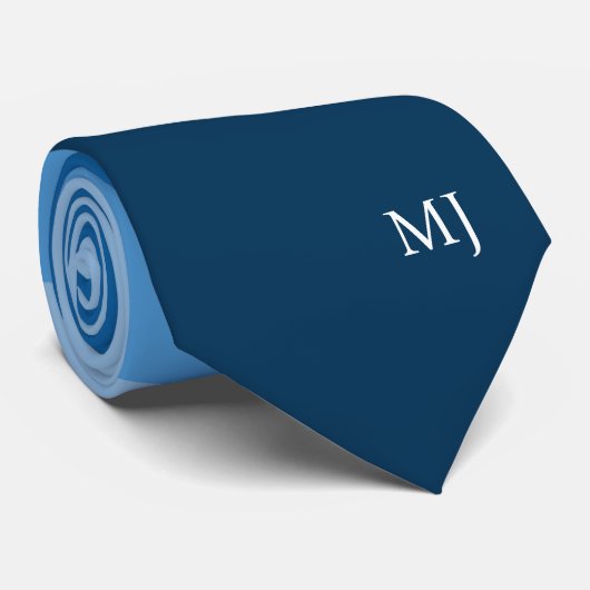 MODERN BLAUW GESTREEPTE LIJNEN MONOGRAM INITIALEN  STROPDAS (Opgerold)