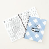 Modern blauw gingham familie blanco recept notitieboek (Binnen)
