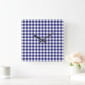 Modern Blauw Gingham Patroon Vierkante Klok (Huis)