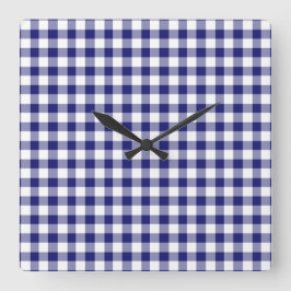 Modern Blauw Gingham Patroon Vierkante Klok