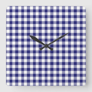 Modern Blauw Gingham Patroon Vierkante Klok