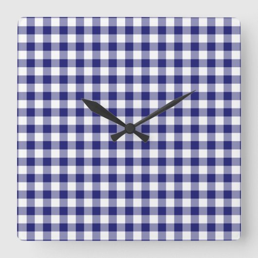 Modern Blauw Gingham Patroon Vierkante Klok (Voorkant)