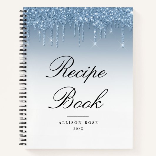 Modern blauw glinsterend receptenboek notitieboek (Voorkant)