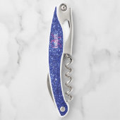 Modern blauw glitter roze monogram naam ober's c kurkentrekker (Achterkant)