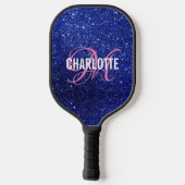 Modern blauw glitter script monogram naam pickleball paddle (Achterkant)