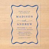 Modern Blauw Golvend Lijst Bruiloft Acryl Uitnodigingen (Voorkant)