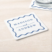 Modern Blauw Golvend Lijst Bruiloft Kartonnen Onderzetters (Schuin)