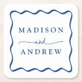 Modern Blauw Golvend Lijst Bruiloft Kartonnen Onderzetters (Voorkant)