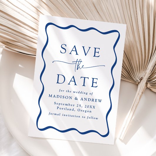 Modern Blauw Golvend Lijst Bruiloft Save The Date