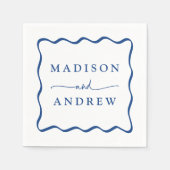 Modern Blauw Golvend Lijst Bruiloft Servet (Voorkant)