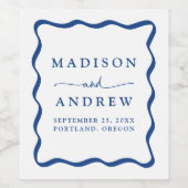 Modern Blauw Golvend Lijst Bruiloft Wijn Etiket (Enkel label)