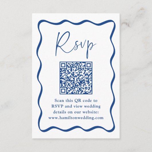 Modern Blauw Golvend Lijst QR Code Bruiloft RSVP Informatiekaartje (Voorkant)
