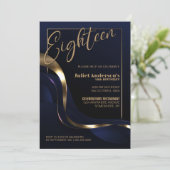Modern Blauw Goud 18e Verjaardagsfeestje Kaart (Staand voorkant)