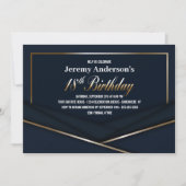 Modern Blauw Goud 18e Verjaardagsfeestje Kaart (Voorkant)