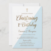 Modern blauw goud 1e verjaardag doop kaart (Voorkant)